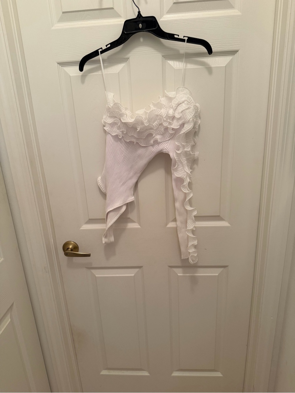 Zara White One-Shoulder Ruffle Ribbed Bodysuit - Picture 3 of 4